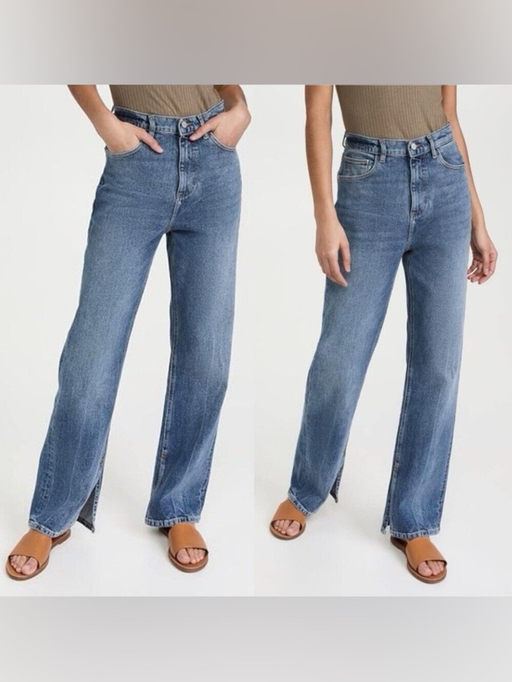 NWT $209 DL1961 Emilie Ultra High Waist Straight Leg Jeans Dark Oasis 34 Slit